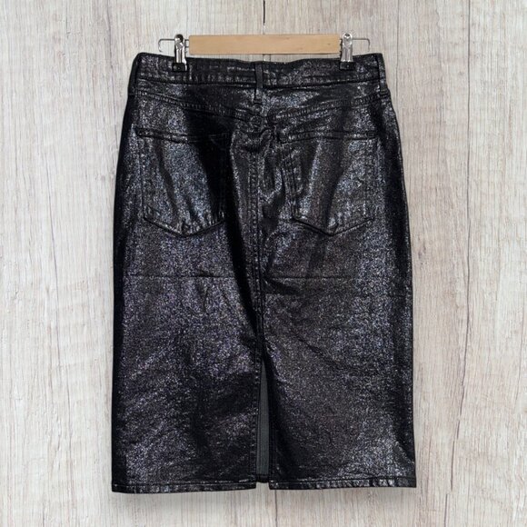 GAP Denim Metallic Silver Shimmer Coated Pencil Skirt Mid Rise Knee Length 4 27 - Picture 3 of 7